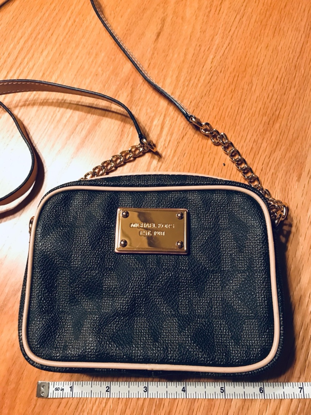 Michael Kors Black Pebble Leather Crossbody Bag with Gold Plate
